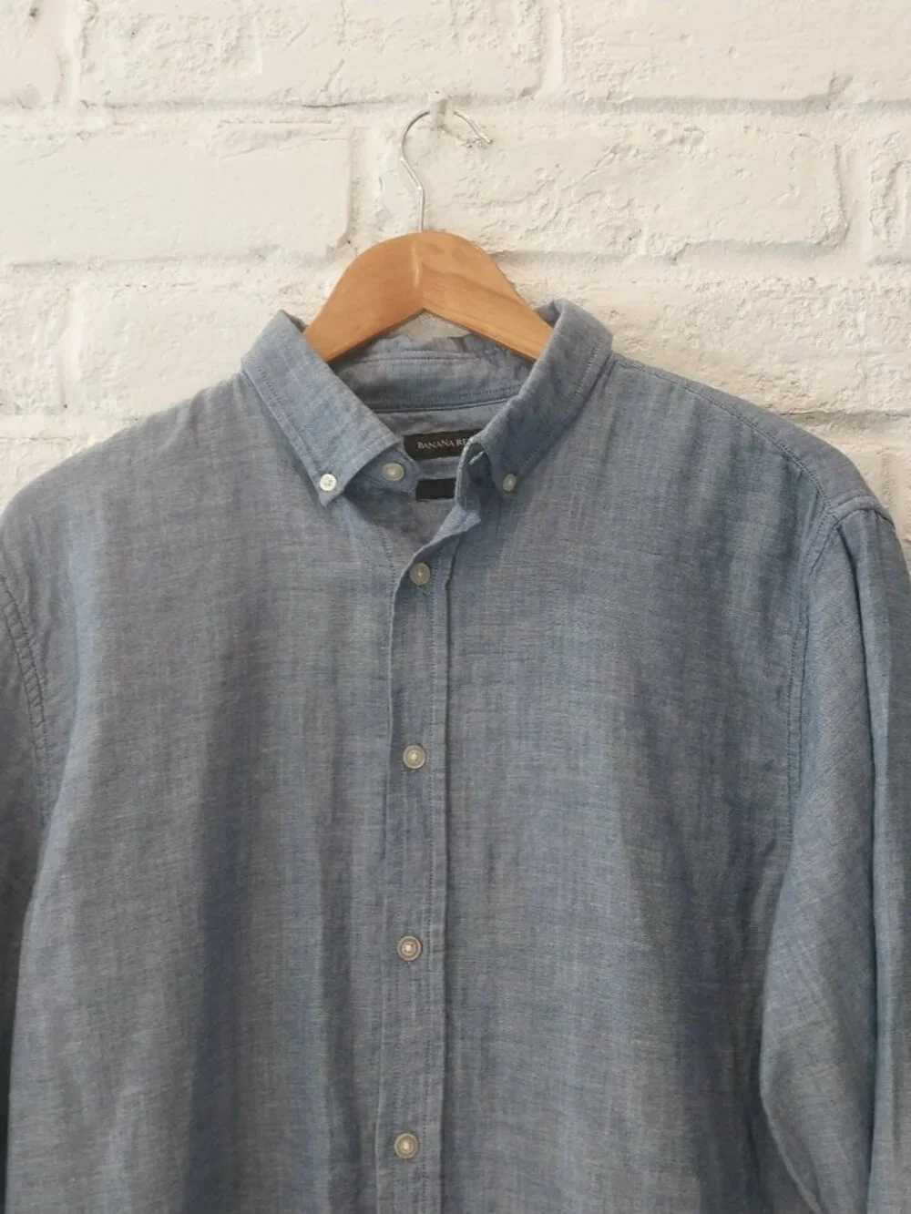 Banana Republic Untucked Slim Fit Double Cloth Blue Shirt Mens L Solid Stripped,